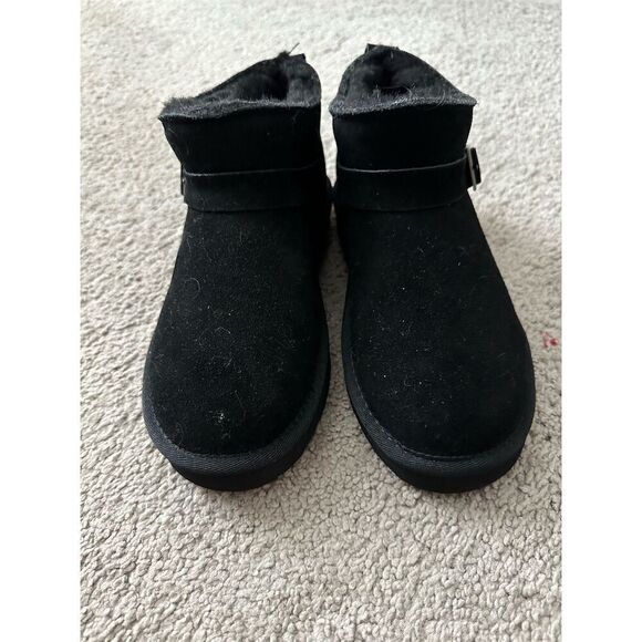 Bearpaw Big girls Amy Suede Black Bootie Faux Fur Lined Winter Boots - Picture 2 of 7